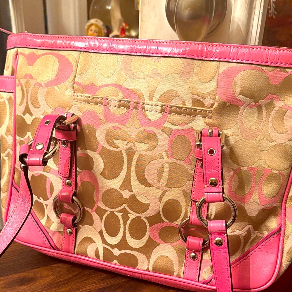 Coach Pink and Tan Shoulder Bag